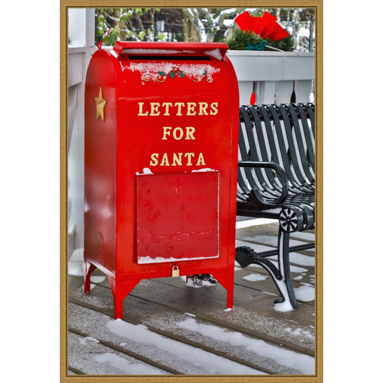 Letters for Santa Red Mailbox with Snow by Darrell Gulin Danita Delimont 16-in. W x 23-in. H. Canvas Wall Art Print Framed in Gold
